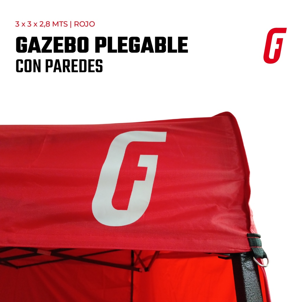 Gazebo Plegable con Paredes - 3 x 3 mtrs - Rojo