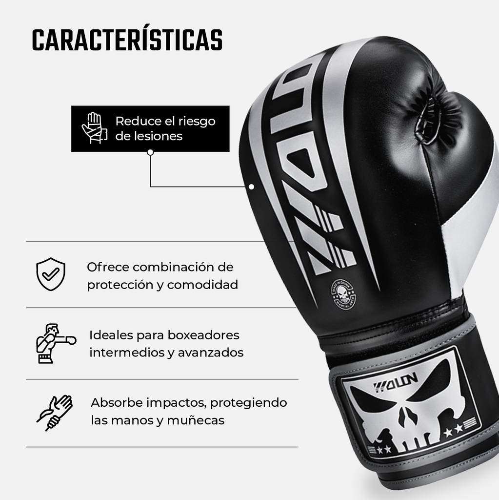 Guantes de Boxeo Negro/Gris 12oz (Por Par)