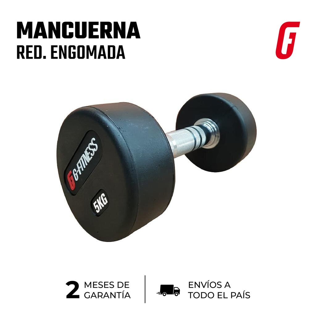Mancuerna redonda engomada 5kg con logo GFITNESS (por unidad)