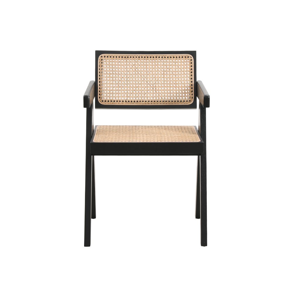 Silla Madera Negra Rattan Con Asiento Natural