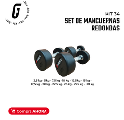 [kit34-] KIT34: Set de Mancuernas Redondas + Rack