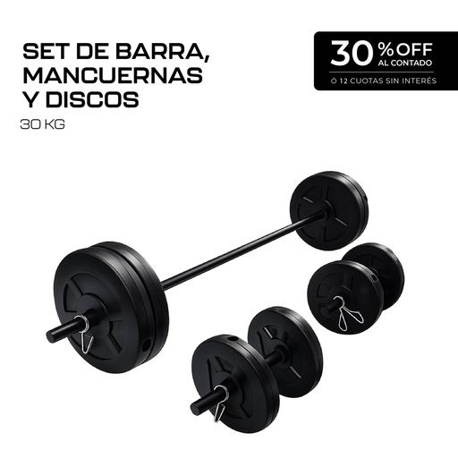 [IP-CEMENTSET35] Set de Barra, Mancuernas y Discos 30KG